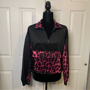 Black and Pink Leopard Print Q. Zip Pullover